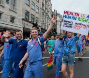 NHS doctors walk in Pride in London