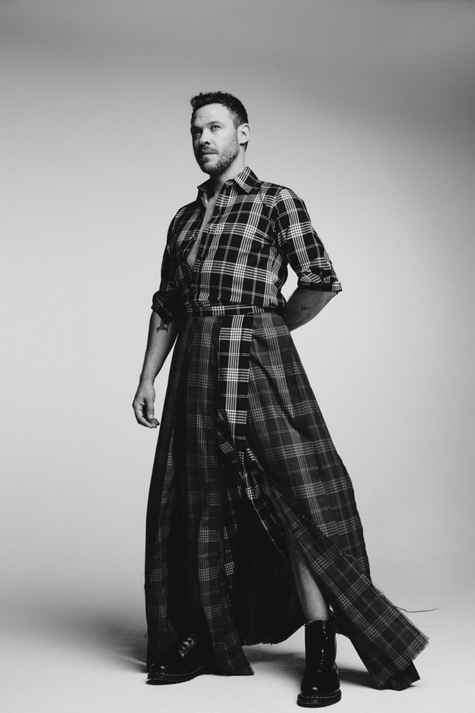 Will Young in a tartan shirt dress