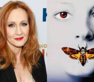 JK Rowling and the Silence of the Lambs poster, which is a tight crop of Jodie Foster, her face washed out, with a moth covering her mouth