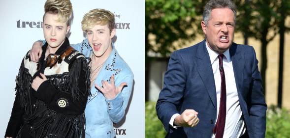 Jedward (L) sparred with Piers Morgan on trans rights. (Getty)