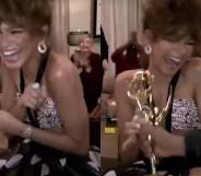 Zendaya holding Emmy Award