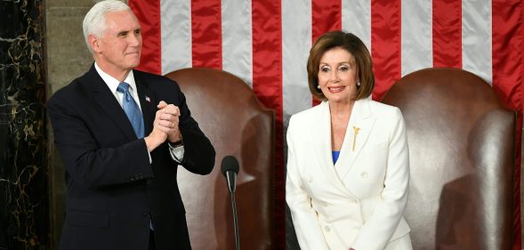 US Vice President Mike Pence and Speaker of the House Nancy Pelosi. (MANDEL NGAN/AFP via Getty Images)