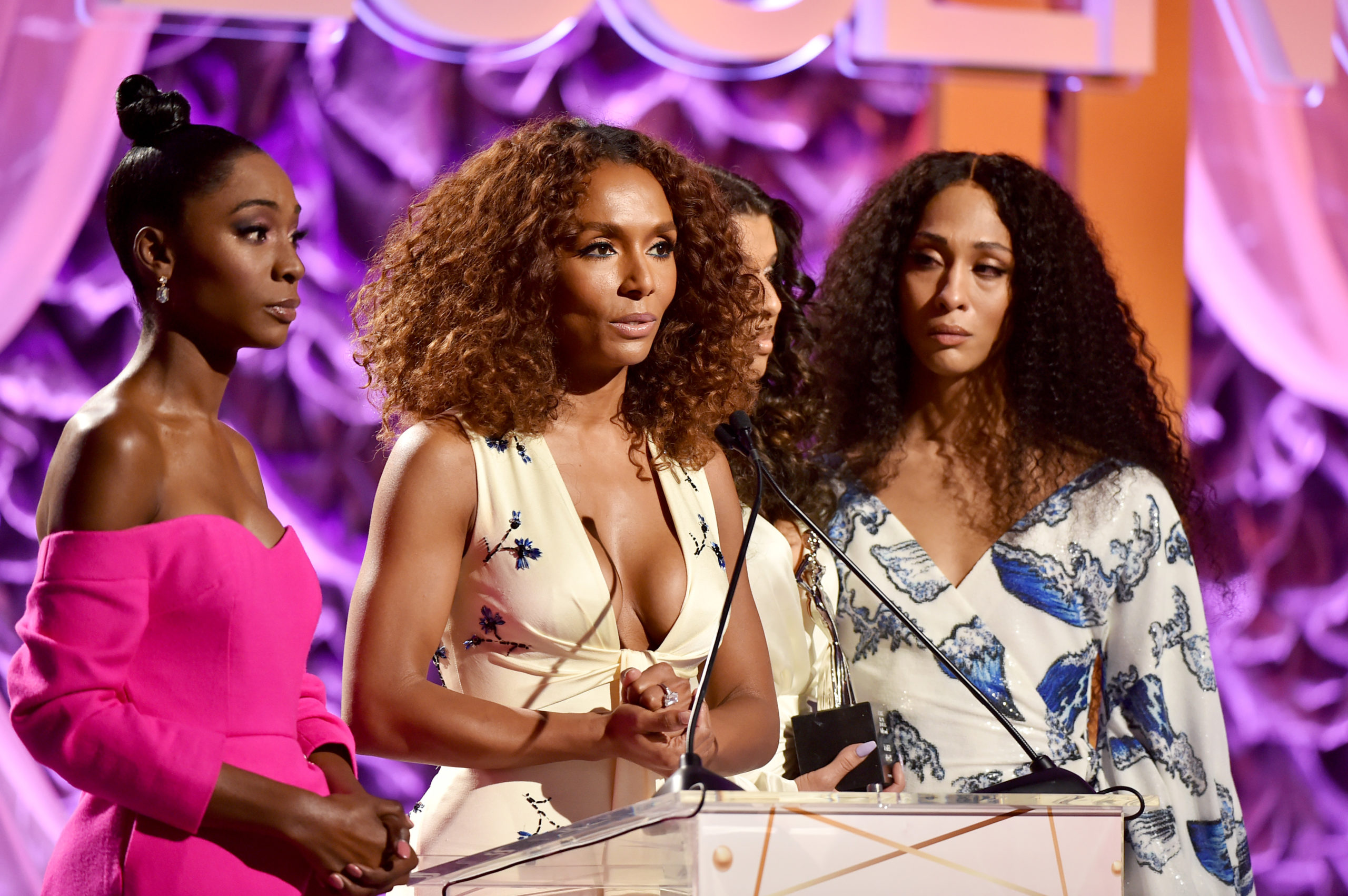 Pose cast and creatives Angelica Ross, Janet Mock, Hailie Sahar and Mj Rodriguez speak onstage during the 2020 13th Annual ESSENCE Black Women in Hollywood Luncheon 