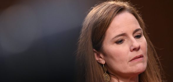 Amy Coney Barrett looks on during her Senate Judiciary Committee confirmation hearing