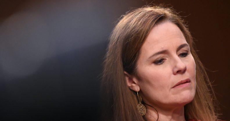 Amy Coney Barrett looks on during her Senate Judiciary Committee confirmation hearing