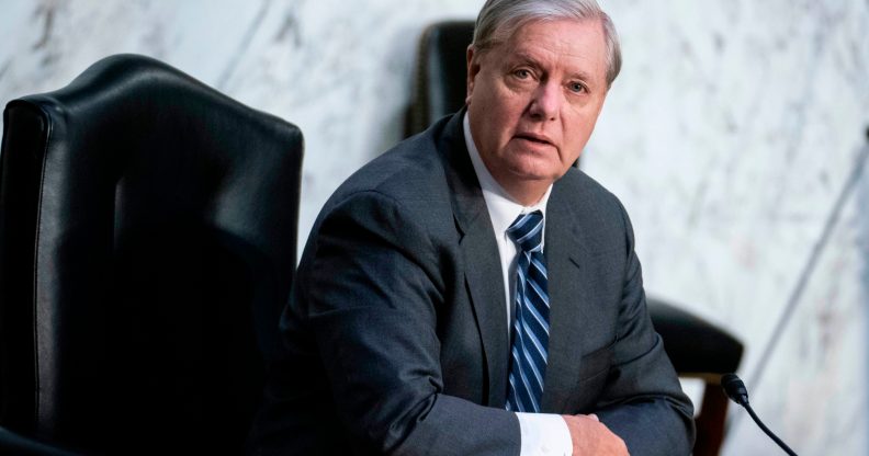 Senate Judiciary Committee Chairman Lindsey Graham questions President Donald Trumps Supreme Court nominee Judge Amy Coney Barrett during the third day of her confirmation hearing before the Senate Judiciary Committee on Capitol Hill on October 14, 2020