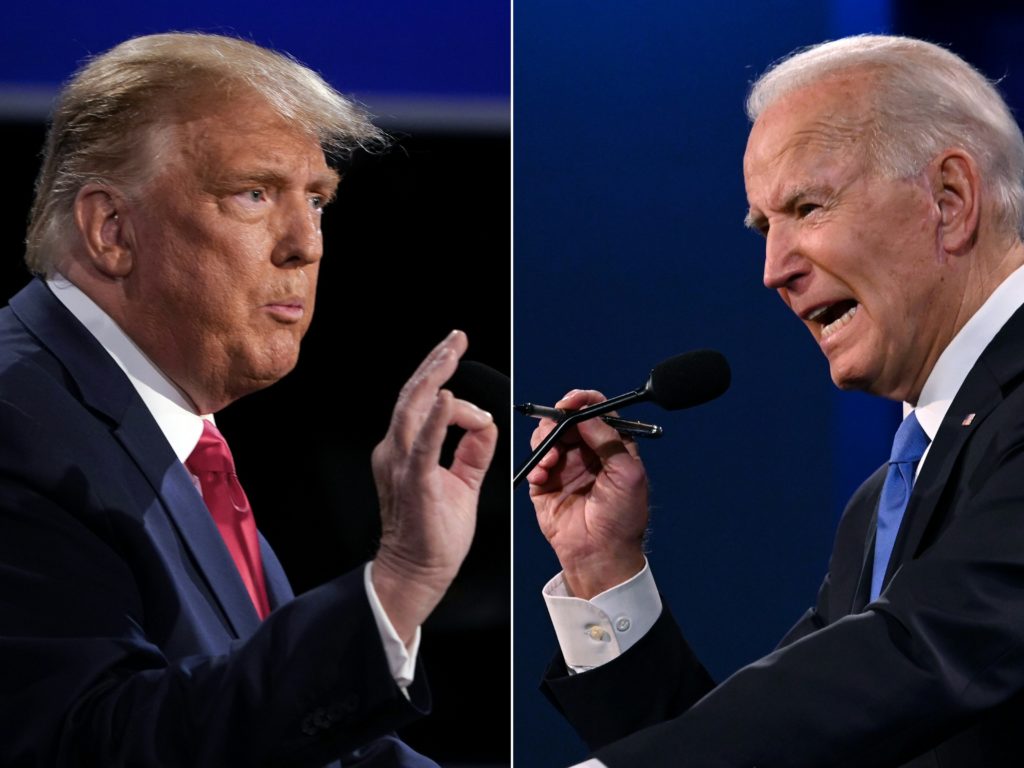 Joe Biden and Donald Trump's final sparring match saw LGBT+ rights once agains not spoken about. They haven't since 2008, a top monitoring group warns. (Brendan Smialowski and JIM WATSON / AFP) (Photo by BRENDAN SMIALOWSKI,JIM WATSON/AFP via Getty Images)