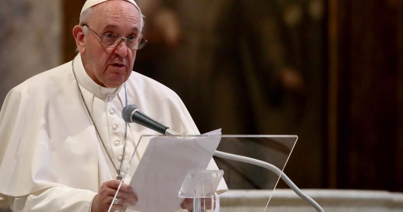 Pope Francis holds his speech during an International Prayer Meeting for Peace