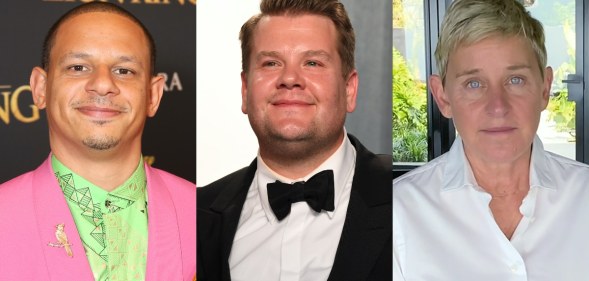 (L-R) Eric Andre, James Corden and Ellen DeGeneres. (Getty)