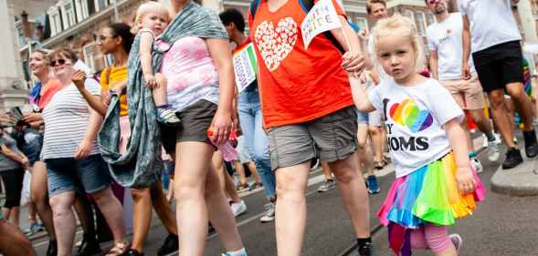 People take part during the Pride Walk, in Amsterdam, Netherlands. (Romy Arroyo Fernandez/NurPhoto via Getty Images)