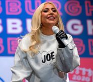 Lady Gaga performing at a Joe Biden rally. (Getty)