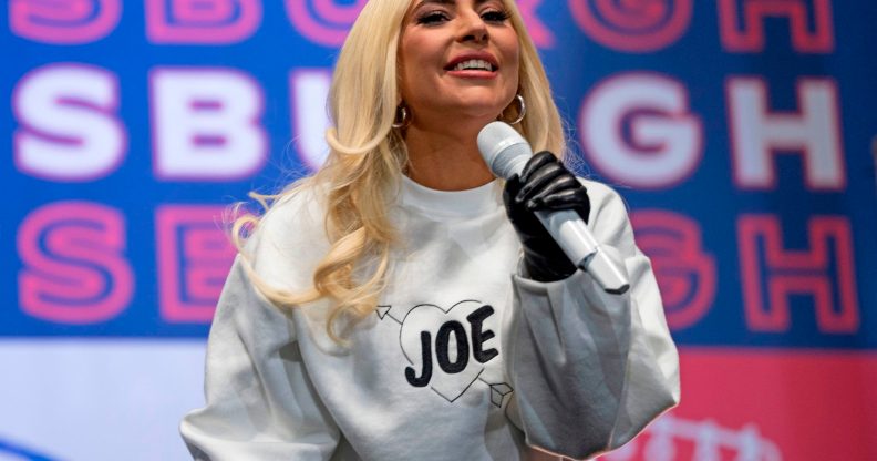 Lady Gaga performing at a Joe Biden rally. (Getty)