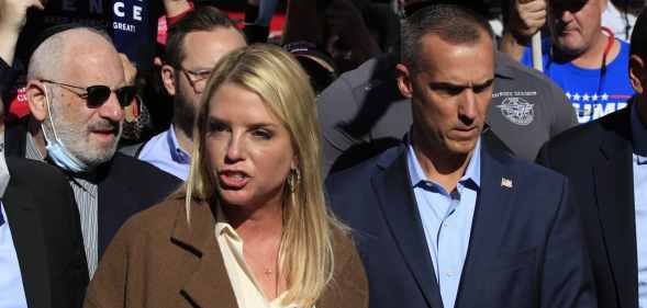 Former Florida Attorney General Pam Bondi, with Trump campaign adviser Corey Lewandowski (C R). (KENA BETANCUR/AFP via Getty Images)