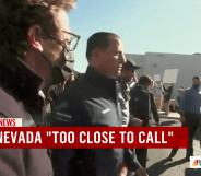 MSNBC reporter Jacob Soboroff (L) presses Richard Grenell (R) for information during a Trump campaign briefing in Nevada, US. (Screen capture via Twitter/MSNBC)