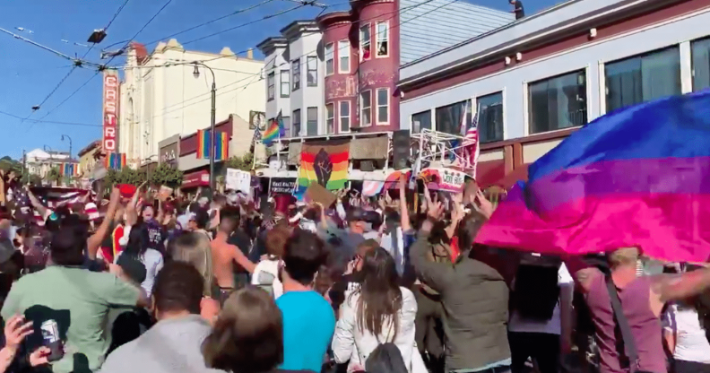 Hundreds of Joe Biden supports grooved to Cher in San Fransisco, California. (Screen capture via Twitter)