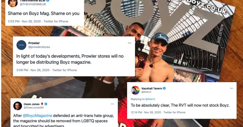 Boyz magazine faced severe criticism for fortifying its support for LGB Alliance, prompting many queer businesses to pull advertising or to stop stocking it. (Facebook/Twitter)