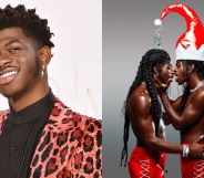 Lil Nas X kissing a double of himself