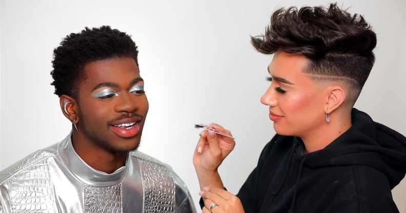 Lil Nas X getting his make-up done by James Charles