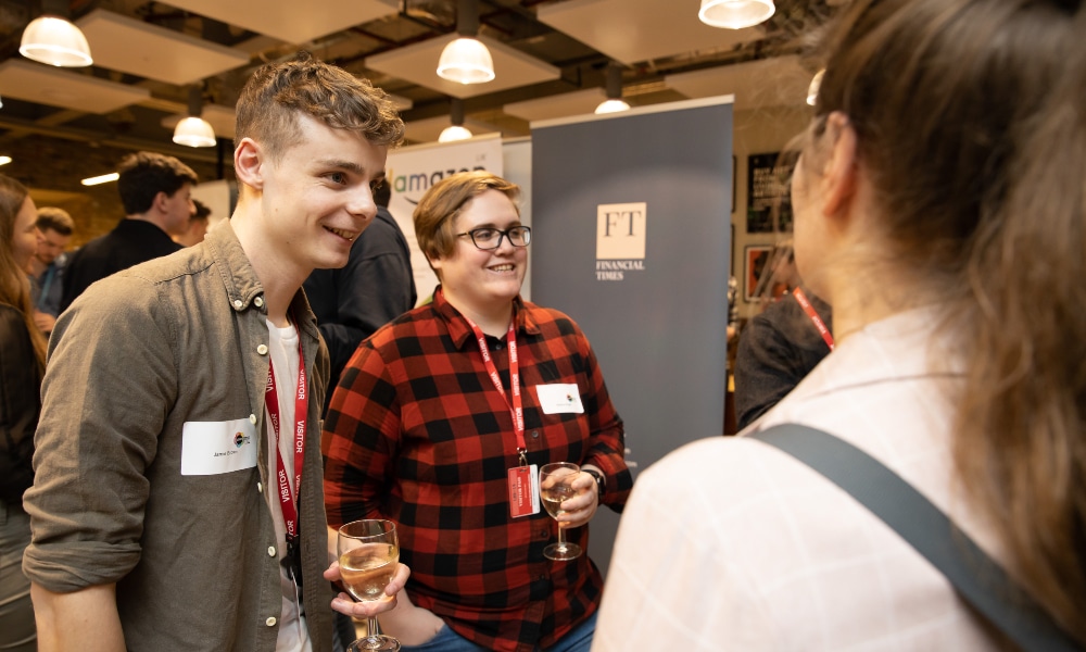 Participants of Stem Leaders chat to the Financial Times stand 