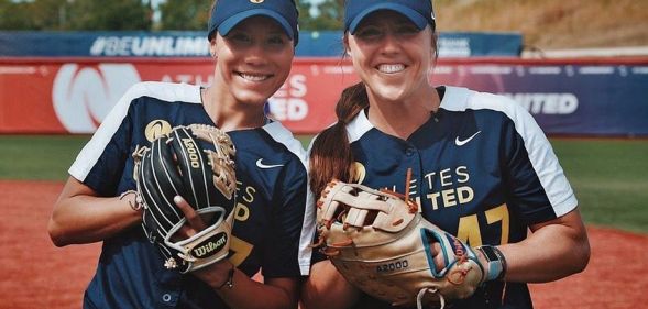 Amanda Chidester and Anissa Urtez play softball