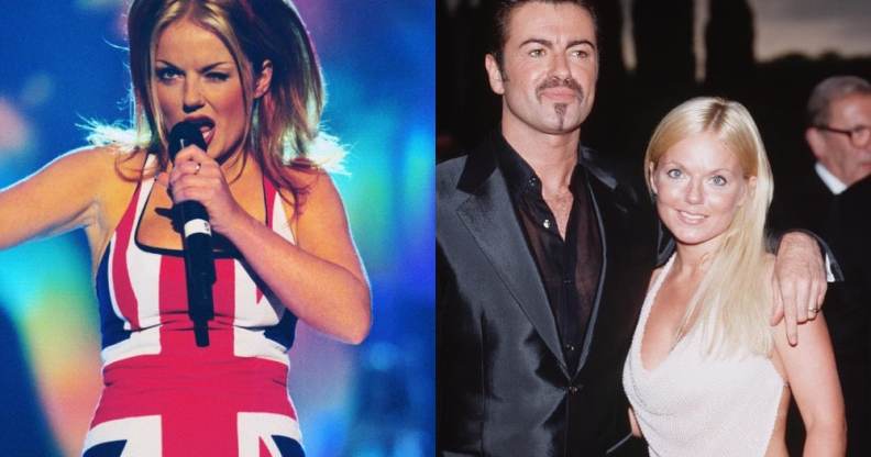 Geri in her famous Union Jack dress / posing with George Michael