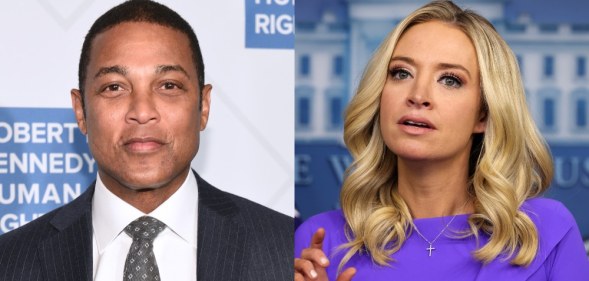 Don Lemon (L) in a suit and tie and Kayleigh McEnany in a purple dress