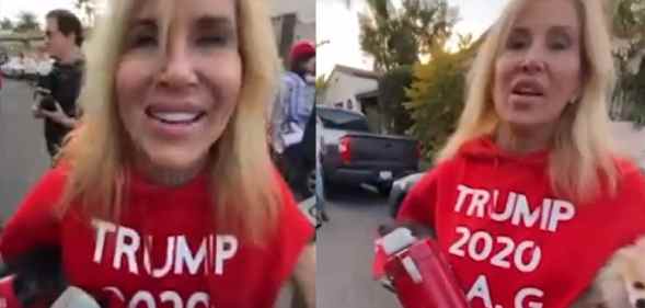 An anti-lockdown protester wearing a 'Trump 2020' shirt was filmed spewing homophobic slurs at a rally in Los Angeles.