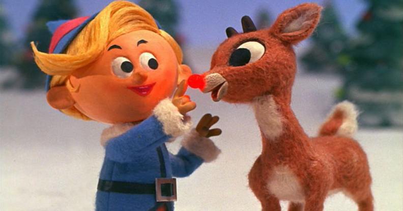 Rudolph the red-nosed reindeer (R) and Heremy the Elf