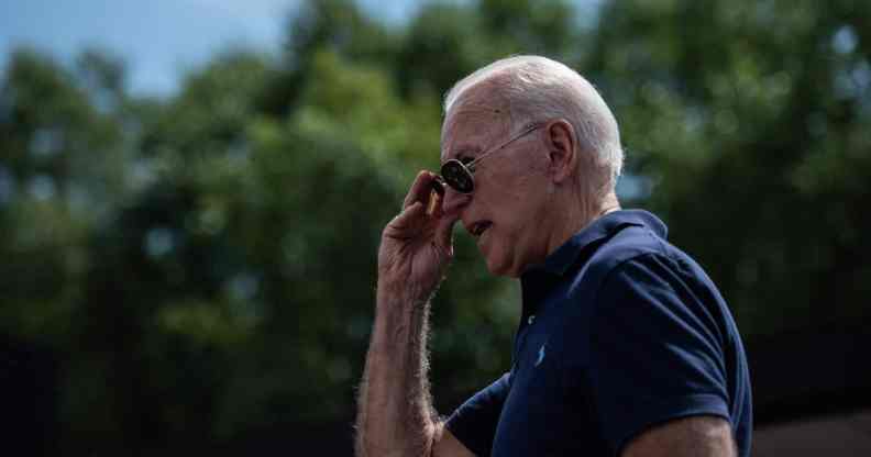 Joe Biden speaks to Iowa voters on the Soapbox stage at the Iowa State Fair in August 2019