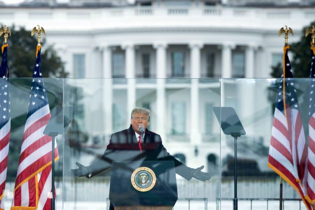 US president Donald Trump speaks to supporters from The Ellipse near the White House