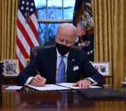 US president Joe Biden prepares to sign a series of orders in the Oval Office of the White House