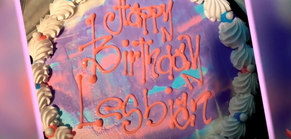 Dairy Queen cake with icing that reads "happy birthday lesbian"