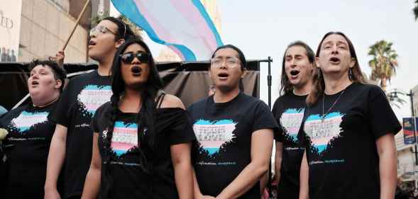 Members of the Trans Chorus of Los Angeles perform at a 2018 #MeToo March