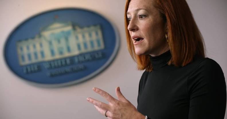 White house press secretary jen psaki talking to reporters