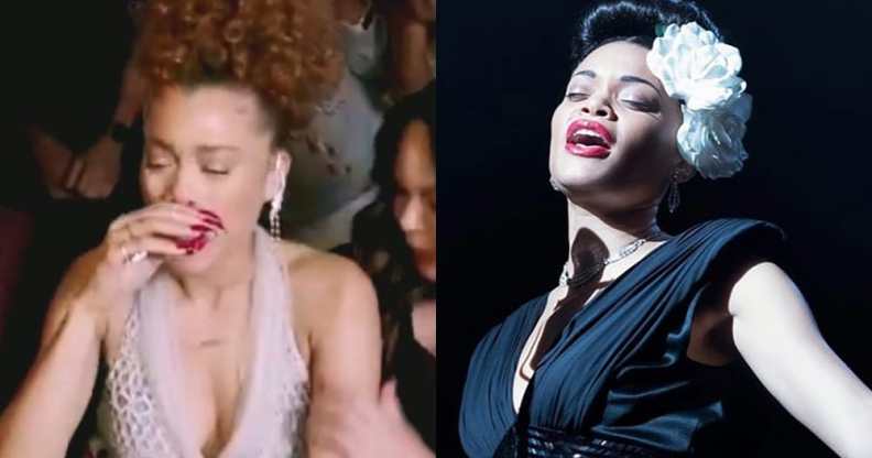 Andra Day crying / as Billie Holiday