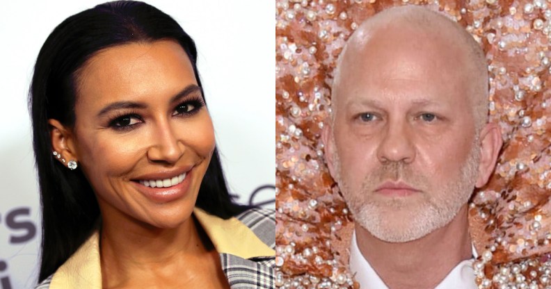 On the left: Naya River smiles at the camera. On the right: Ryan Murphy stares with a stoney expression