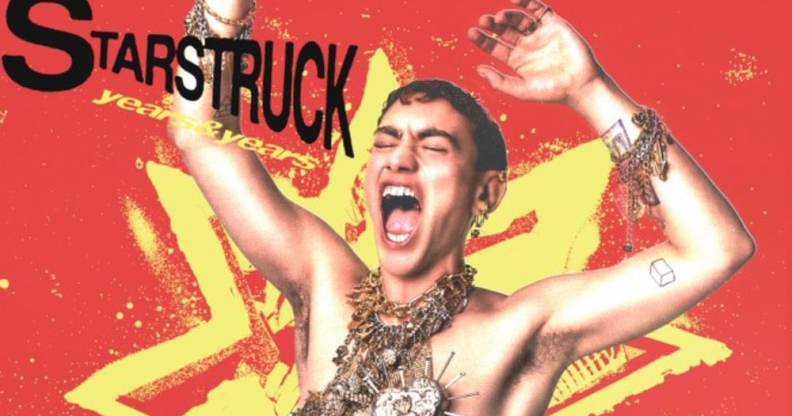 Olly Alexander on the Years & Years "Starstruck" cover, wearing a gold vest and heavy chains