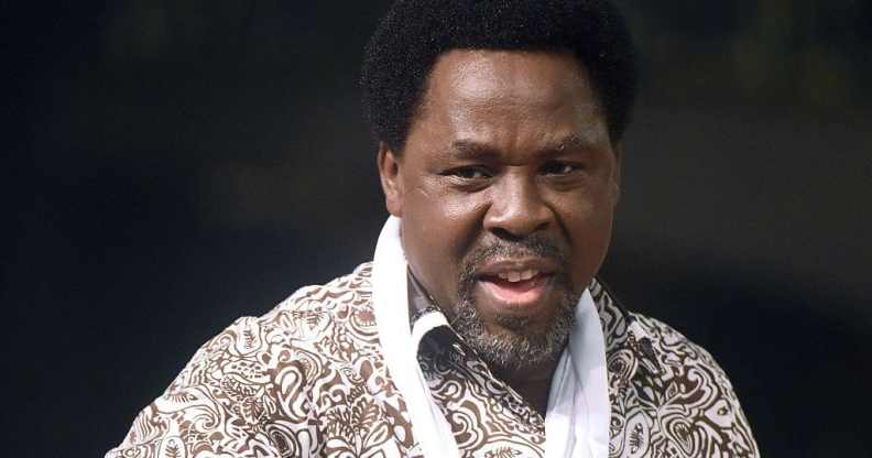 Nigerian pastor TB Joshua speaking at a New Year's memorial service