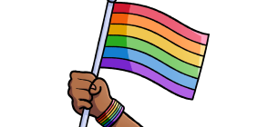Illustrated rainbow pride flag on a white background.