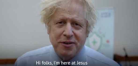 Boris Johnson speaks to the camera with the caption: 'Hi, folks. I'm here at Jesus House on a Sunday morning.'