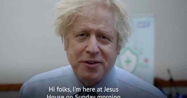 Boris Johnson speaks to the camera with the caption: 'Hi, folks. I'm here at Jesus House on a Sunday morning.'