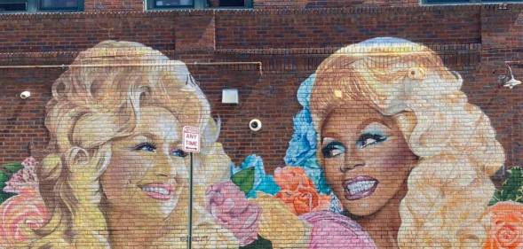 RuPaul Dolly Parton mural Beauty Parade Hair Salon North Carolina