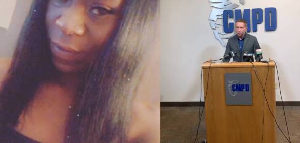 Photo of Jaida Peterson / Photo of a Charlotte police spokesperson speaking at a podium