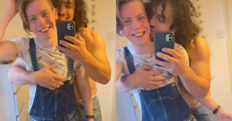 Gay professional rugby player Devin Ibañez British boyfriend Fergus Wade hugging TikTok