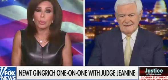 Jeanine Pirro (L) and Newt Gingrich side-by-side on Fox News