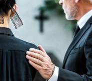 funeral image two people in mourning