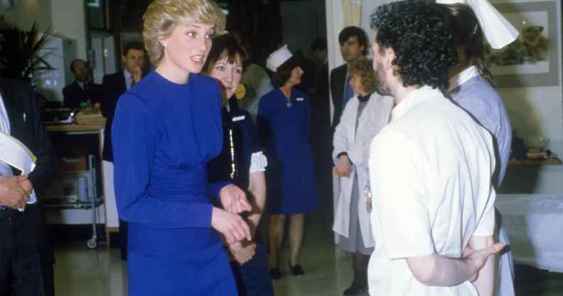 Princess Diana on a hospital ward talking to nurses