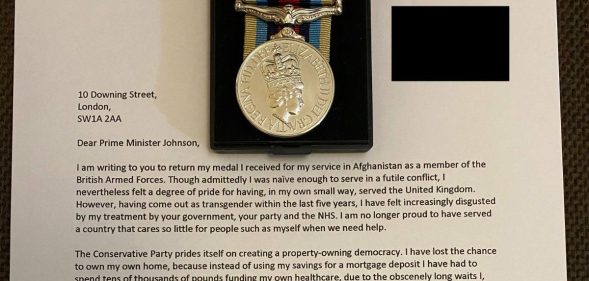 Trans veteran returns Afghanistan war medal to Boris Johnson in 'disgust'