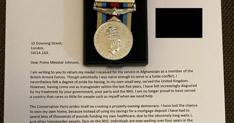 Trans veteran returns Afghanistan war medal to Boris Johnson in 'disgust'