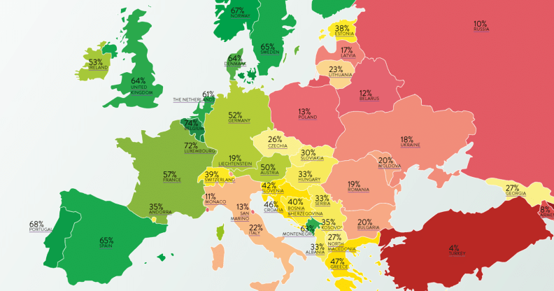 UK slides further down rankings of most LGBT-friendly nations in Europe